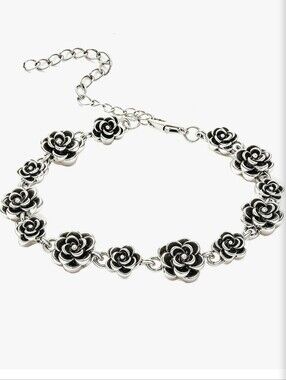 14 K Gold Plated Black Silver Rose Link Bracelet